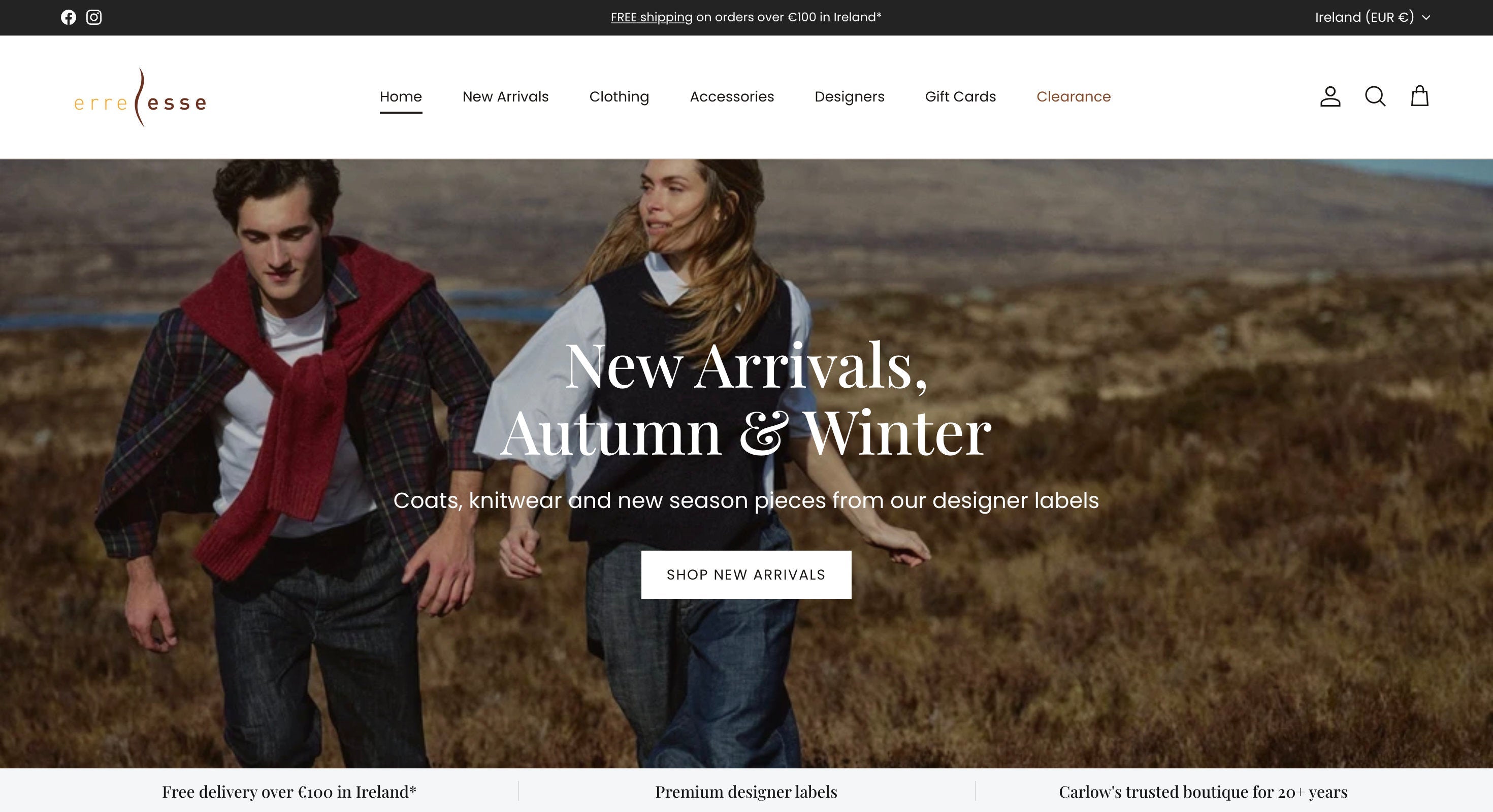 Erre Esse’s new Shopify homepage following its migration from WooCommerce.