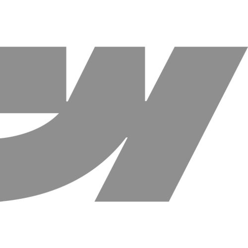A large gray webflow logo or letterform on a plain white background.