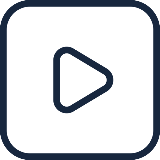 Play button icon in a square with rounded corners on a white background